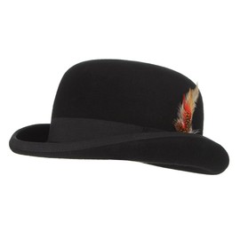 GEMVIE Men's Bowler Derby Hat Wool with Feather Black Derby Hat Satin Lined