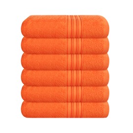 BOUTIQUO Ultra Soft Cotton 6 -Piece Hand Towel Set 16x24 Inch, Ideal for use in Bathroom, Kitchen, Gym, Spa & General Cleaning, Compact & Lightweight Multi Purpose Hand Towels - Orange
