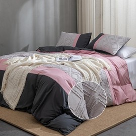 Gezu Bed Linen 135 x 200 cm 2-Piece Grey Light Grey Anthracite White Tufted Geometric Bedding Set Boho Embroidery Bed Linen Microfibre Bohemian Soft Duvet Cover with Zip and Pillowcase 80 x 80 cm