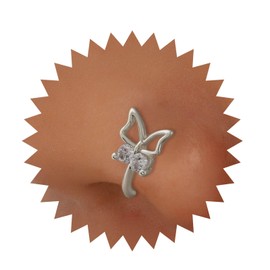 Cybche Boho Silver Butterfly Clip On Nose Rings Crystal Butterfly Fake Septum Rings Hollow Butterfly Nose Rings U Shaped Clip on Nose Stud Nose Rings Hoop Jewelry for Women and Girls