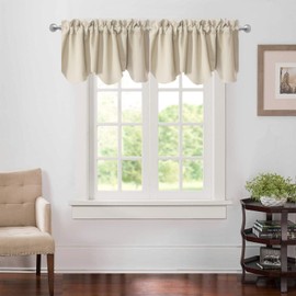 Aquazolax Blackout Valances for Living Room, 2 Pack of Thermal Insulated Rod Pocket Scalloped Design Window Curtains Valance, 52 x 18 Inches, 2 Panels in Beige