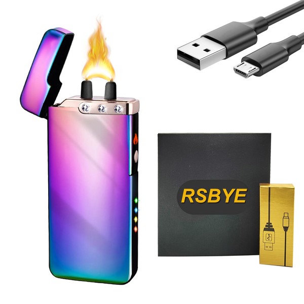 Arc Plasma Flame Lighters RSBYE USB Rechargeable Electronic Lighter Windproof Butane Free Electric Lighter for Candles, Outdoor Camping, Fireworks Gifts for Men and Women.(Ice Magic)