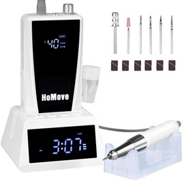Nail Drill Professional, 40000RPM Rechargeable Electric Nail Drill with Corelss Motor, HoMove Cordless Nail Efile with Clock Power Dock for Acrylic Gel Nails Remove, Low Noise Low Vibration