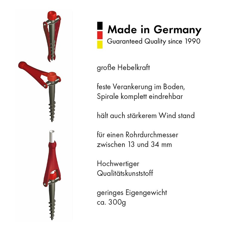 Krinner Vario Drill Parasol Stand Parasol Holder Ground Dowel Red