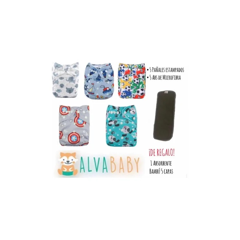5 Pañales Ecológicos Alvababy Estampados Abs Microfibra