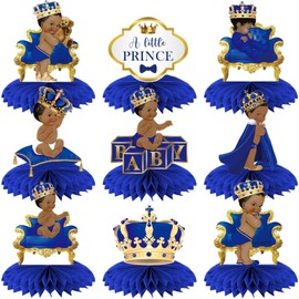 9Pcs Royal Prince Honeycomb Centerpieces Table Toppers, Little Prince Baby Shower for Table Decorations, Prince Themed Birthday Party Supplies, Wild One Birthday Party Decorations for Boys Kids