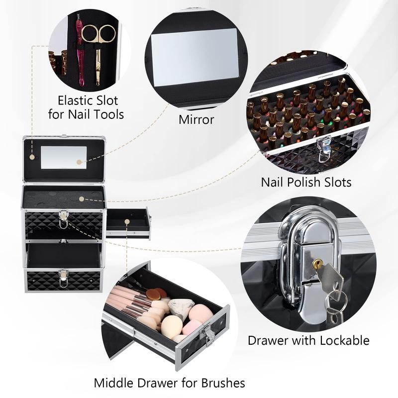 Joligrace Extra Large Makeup Train Case Nail Polish with Drawer
