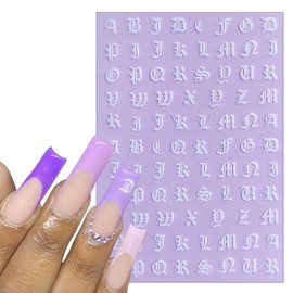 8 Sheets Old English Nail Art Stickers Decals Black and White Letters Characters Nail Decals Laser Glitter Gold Alphabet Nail Art Design Letter Words Nail Stickers for Women Girls Nail Decoration