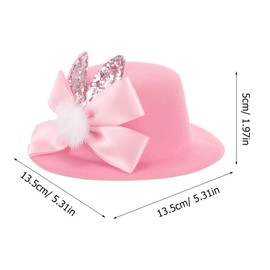 LOGOFUN Pet Easter Hat Plush Top Cap with Sequins Bunny Ear Dog Bowknot Top Hat with Adjustable Strap for Cat Kitten Puppy Accessories - Pink
