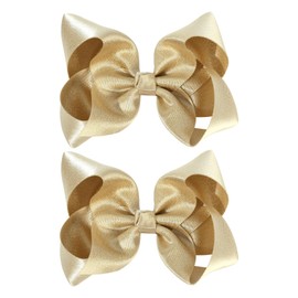 OAOLEER 2PCS 4.5inch Hair Bows for Girls, Gold Sparkling Satin Alligator Clips Sparkling Ribbon Bow Hair Accessories for Girls Infants Toddlers Kids Teens Children (Gold)