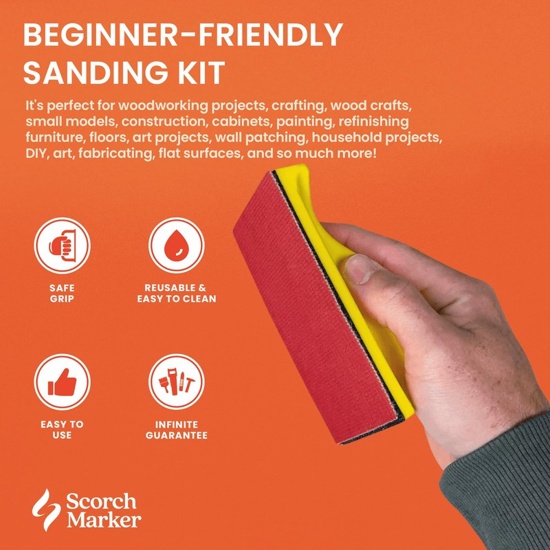 SCORCH MARKER - Hand Sander Kit, Sanding Block, with Durable