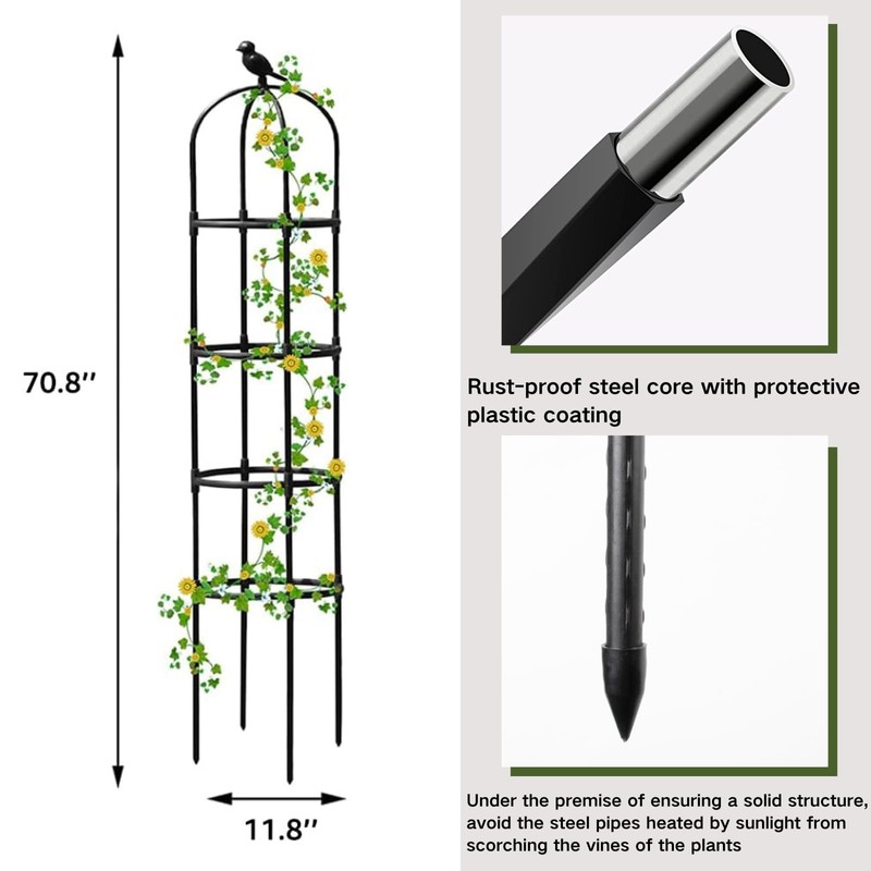 6ft Garden Obelisk Trellis for Climbing Plants-Rustproof Metal Pipe with