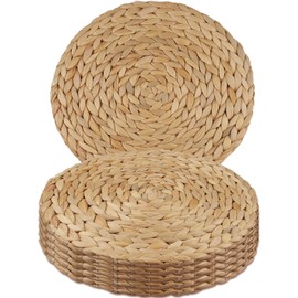 MI CASA Round Woven Placemats Set of 6, 30cm Natural Water Hyacinth Placemats, Woven Rattan Tablemats, Heat-Resistant Handmade Braided Straw Tablemats for Dining Table, Home, Wedding