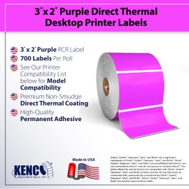 3” X 2" Direct Thermal Perforated Stickers Labels for Barcodes, Address, Small Business Labeling, Inventory and Color Coding - Compatible with Zebra, Rollo, Munbyn, and More (Purple, 1 ROLL)