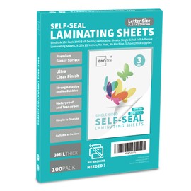 Binditek 100 Pack Self-Adhesive Laminating Sheets, 9.25 x 12 Inches Laminating Sheets for Letter Size, No Machine Needed, Clear, Glossy Finish, 3 Mil Thick, Self Sealing Laminate Sheets