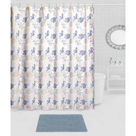 Indecor Home Salt & Sea 17-Piece Bathroom Accessory Set - Coastal Bath Collection with Shower Curtain, 24x17'' Bath Mat, Soap Dispenser, Tumbler, Toothbrush Holder & Hooks- Blue