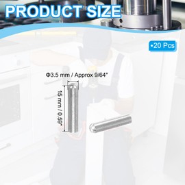 PATIKIL 304 Stainless Steel Dowel Pins 3.5x15 mm (3/16" Dia), 20 Pcs Round Head Flat Chamfered End Metal Dowel Pins Bunk Bed Pegs for Support Shelves Furniture Device