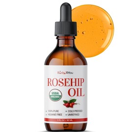 BodyJ4You BodyJ4You Rosehip Oil for Face - 100% Pure Natural USDA Organic Cold Pressed - Hydrating Skin Hair Nails Anti-Aging Wrinkle Scar Treatment Gua Sha - Non-GMO Undiluted Carrier - Glass Bottle 1 Fl Oz
