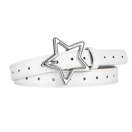 Retro Star Y2k Belt White Leather Adjustable Belts for Women Dresses Skirt Belt Rock Punk Charms for Girls Cowgirl Outfits Gothic Vintage Clothing Accessories Y2k Belts for Women Girls Gen Z Clothes
