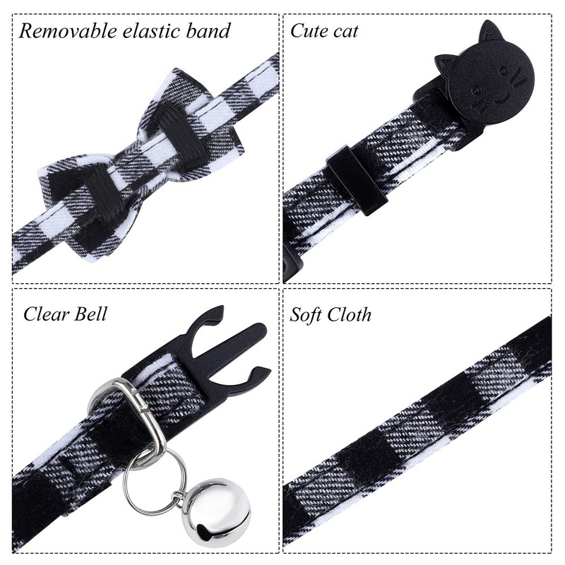 ADXCO 4 Pack Plaid Cat Collars with Bow Tie, Quick