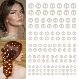 2744 Pcs Hair Pearls Stick On, Self Adhesive Pearl Stickers, Pearl Stickers for Crafts, Stick On Pearls, Hair Face Gems, Face Pearls, Beige Pearl Stickers for Makeup Nail DIY Crafts,Assorted Size