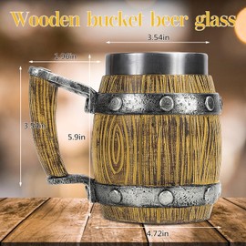 20oz Viking Beer Mug – Large Rustic Tankard with Wood Grain Finish, Stainless Steel Lining, Bottle Opener, Medieval Nordic Style Pub Stein, Renaissance Bar Decor, for Beer Lovers and Men