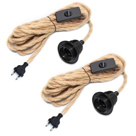 Pack of 2 Vintage Pendant Light with Plug E27 Pendant Lamp Kit Lamp Holder with Cable Plug in Pendant Light Kit with Switch DIY Lampshade Lamp Cable with Socket for Kitchen Living Room