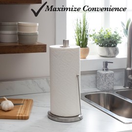 Kitchen Details Paper Towel Holder | Tension Dispenser Bar | Easy Tear | Weighted Base | Standard Roll | Countertop | Stainless Steel