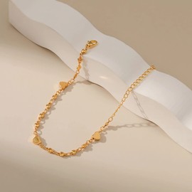 18K Gold Plated Bracelet With Adjustable Solid Heart Charm, Sweet Little Fresh Bracelet, Suitable For Valentine's Day, Christmas, Birthday Gift For Women