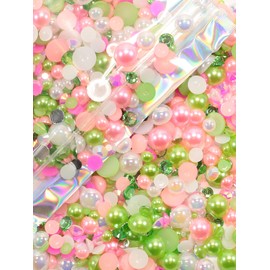 Rhinova 100g Mix Pearls and Rhinestones for Crafting, Sizes Range 3mm-10mm Pearl Beads for Bedazzler Rhinestones for Bedazzling Pearls for Crafting Sock Charms Nail Shoe Mugs (Spring Embrace Mix)