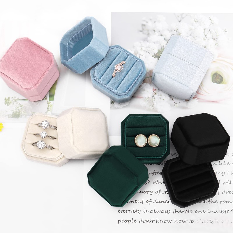DesignSter Ring Box for Wedding Ceremony Square 3 Slots Velvet