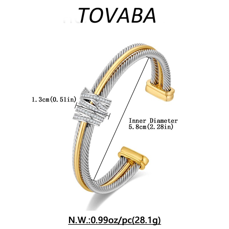 TOVABA Silver and Gold Bangle for Women, Hypoallergenic Non-Tarnish Bangle