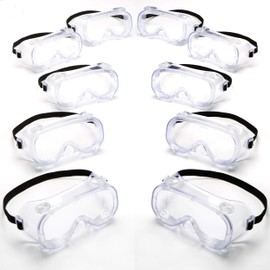 POLARS DESIGN Anti Fog Safety Goggles, CE EN 166 Certified Fits Over Eyeglasses Dust Chemical Splash Proof Clear Protective Goggles for Lab 10 pcs