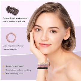 Bsofter 100% Pure Mulberry Silk Hair Scrunchies – 8Pcs Smooth Skinny Hair Ties for Women, Soft Silk Hair Bands Elastics for Sleeping, Frizz-Free