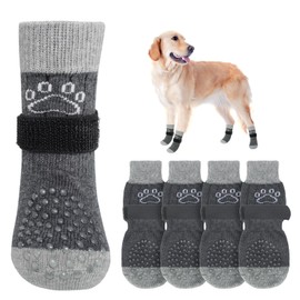 SCENEREAL Dog Socks to Prevent Licking Paws for Hot/Cold Pavement Anti Slip, Dog Shoes for Hardwood Floors, Dog Boots & Paw Protectors with Grippers for Small Medium Large Senior Dogs, Grey L