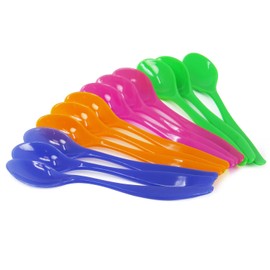 com-four® 12 x Plastic Egg Spoons, Reusable Dessert Spoons, BPA-Free Colourful Plastic Spoons for Baby Food, Jam, Dips, Reusable Cutlery, 14 cm (Pack of 12)