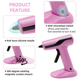 Liumai Cordless Hot Glue Gun Kit with 30pcs Mini Glue Sticks, USB Rechargeable Mini Glue Gun with Carrying Case, Stand-Up Base, Smart Power-Off Hot Melt Glue Gun for Crafting, Pink
