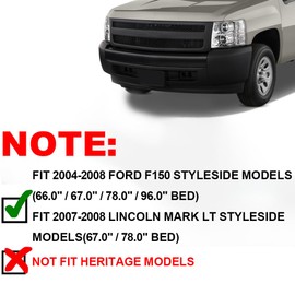 PIT66 Fender Flares Factory Style Compatible with Ford F150 66.0"/67.0"/78.0"/96.0" Bed Length 2004-2008 (Not Fit Heritage Models)/Fit for Lincoln Mark LT Textured Wheel Protector 2007-2008, 4pcs