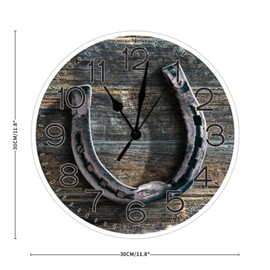 LetusZhogo Barn Rustic Round Wall Clock Barn with Rusty Horseshoe Wooden Boards Silent Non-Ticking Battery Operated Home Wall Clock Decor for Living Room Classroom 15 Inch