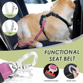 Nasjac Dog Car Harness with Seat Belts, Safety Adjustable Dog Seat Belts for Cars with Clip and Buckle, Breathable Mesh Pet Vest Harness Seatbelts with Secure Elastic Buffer for Travel