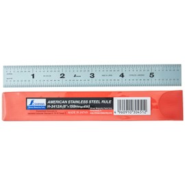 Shinwa H-3412A 6" 150 mm Rigid English Metric Zero Glare Satin Chrome Stainless Steel E/M Machinist Engineer Ruler/Rule with Graduations in 1/64, 1/32, mm and .5 mm