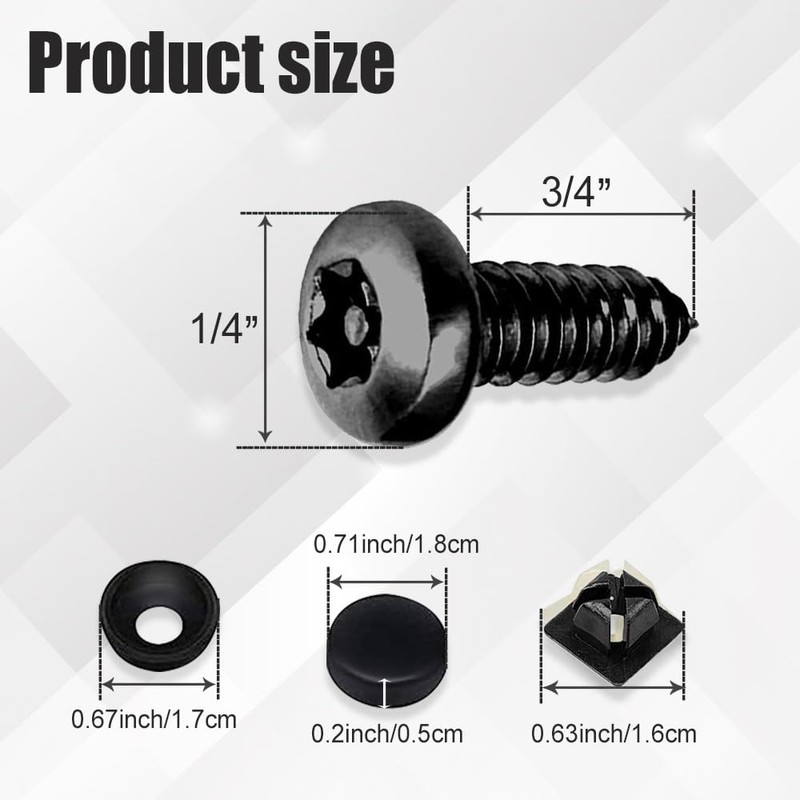WINUERK 4Sets Black Anti Theft License Plate Screws Kits, Rustproof