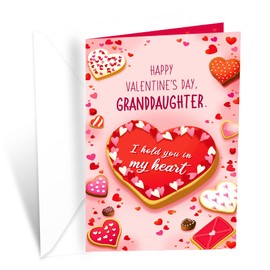 Prime Greetings Granddaughter Valentine's Day Card, Made in America, Eco-Friendly, Thick Card Stock with Premium Envelope 5in x 7.75in, Packaged in Protective Mailer (Heart Cookie)