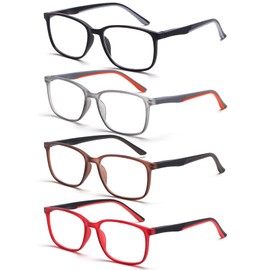 BLOEXCLU Progressive Multifocus Reading Glasses Men Women Blue Light Blocking Readers with Spring Hinge Two-tone Design (4 Mix Color-2, 1.5, x)