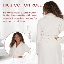 Be Relax Bathrobes for Women - Fashionable Bath Robe - Knee Length Terry Cloth Robe with Belt & Front Pockets - Absorbent & Machine Washable Material - IVORY-SHORT-M