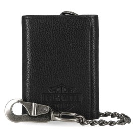 Harley-Davidson Men's Bar & Shield Core Pebble Chain Tri-Fold Wallet, Black, Black, 3.1" x 4.4"