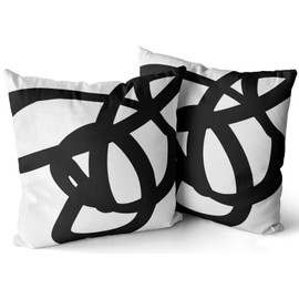 KELEMO Home Set of 2 Pillow Case Black White Abstract Art Modern Throw Pillow Covers Cushion Decorative Pillowcase Square 16 x 16 Inches