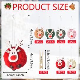 Christmas Tree Pendants, Pack of 12 Christmas Pendants, Elk Decoration, Christmas Tree Decoration, Reindeer Doll, Felt Wooden Christmas Decoration, Tree Decoration Christmas Tree Decoration Wood