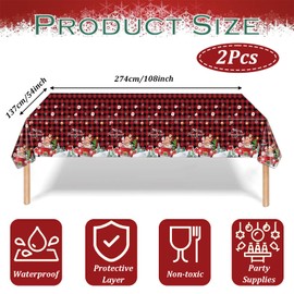 POPOYU Pack of 2 Christmas Tablecloths, 137 x 274 cm, Red Christmas Tablecloth, Rectangular Tablecloth, Large, for Christmas, Indoor Party, Tablecloth