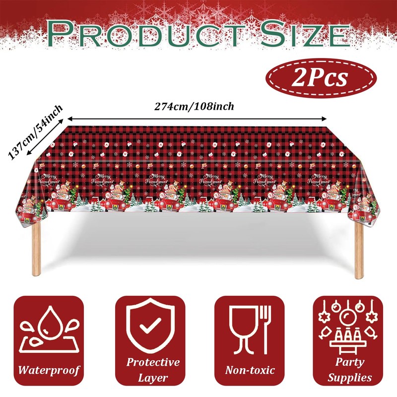 POPOYU Pack of 2 Christmas Tablecloths, 137 x 274 cm,